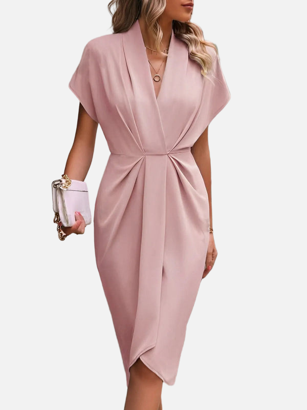 Daniela | Vestido Midi Drapeado con Abertura Mujer