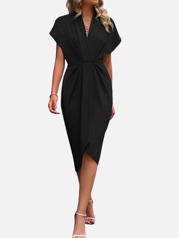 Daniela | Vestido Midi Drapeado con Abertura Mujer