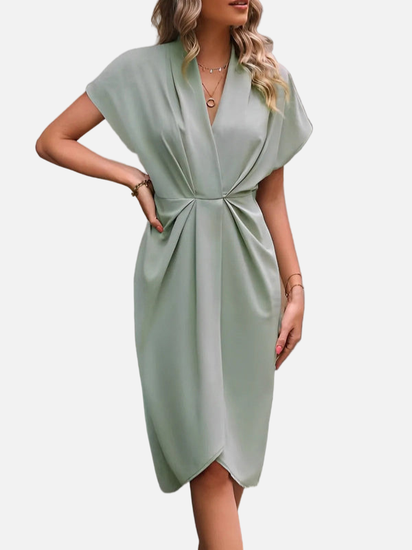 Daniela | Vestido Midi Drapeado con Abertura Mujer
