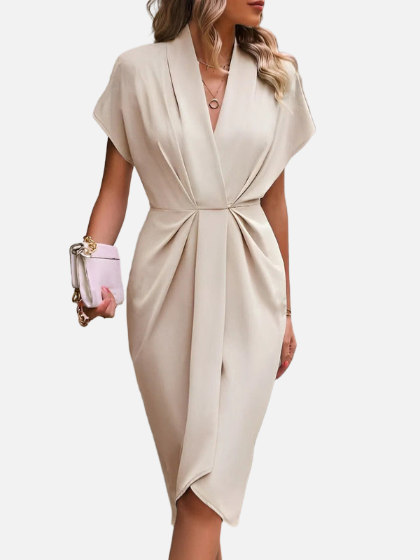 Daniela | Vestido Midi Drapeado con Abertura Mujer