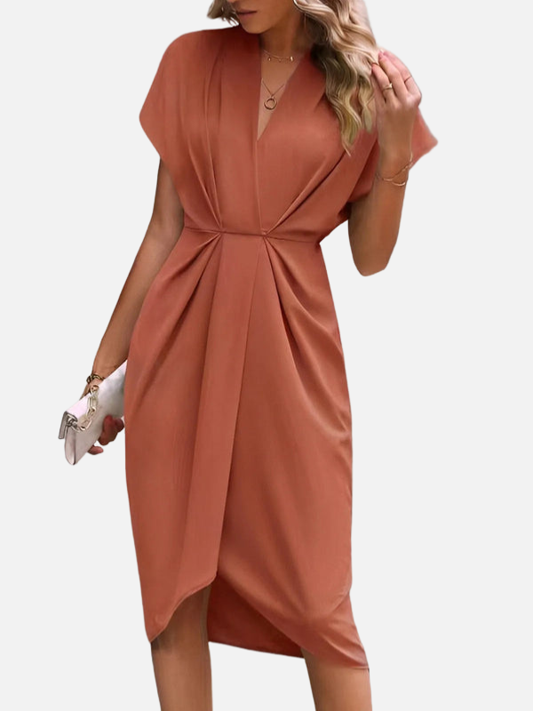 Daniela | Vestido Midi Drapeado con Abertura Mujer