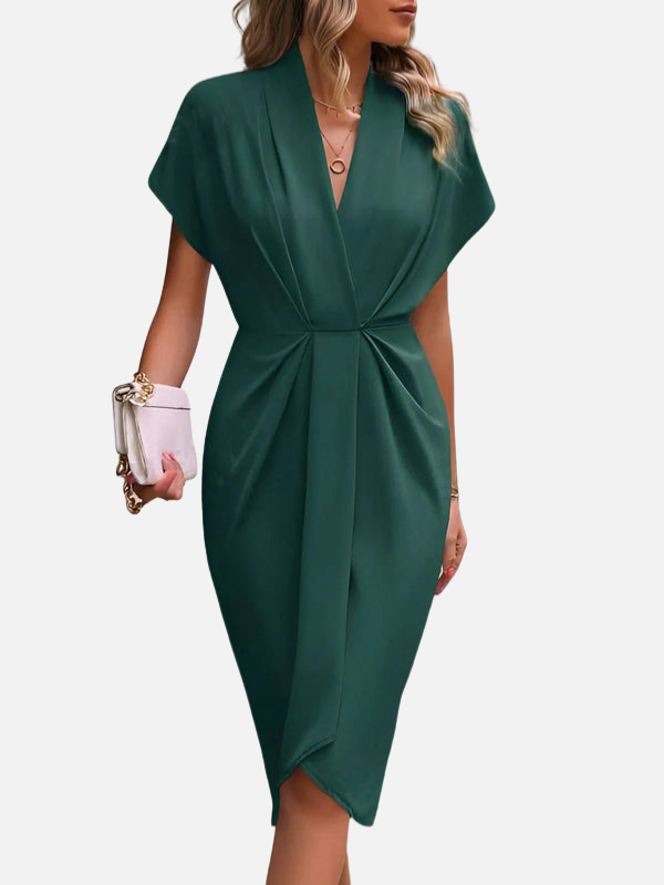 Daniela | Vestido Midi Drapeado con Abertura Mujer