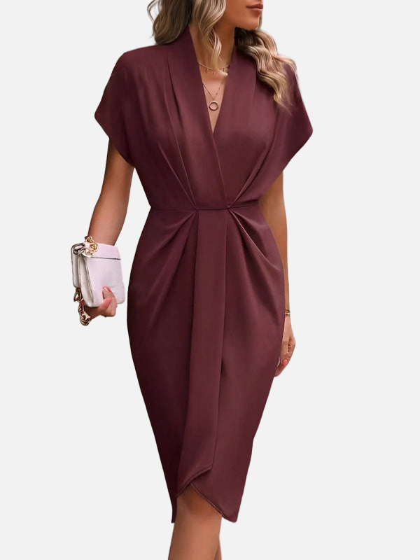 Daniela | Vestido Midi Drapeado con Abertura Mujer