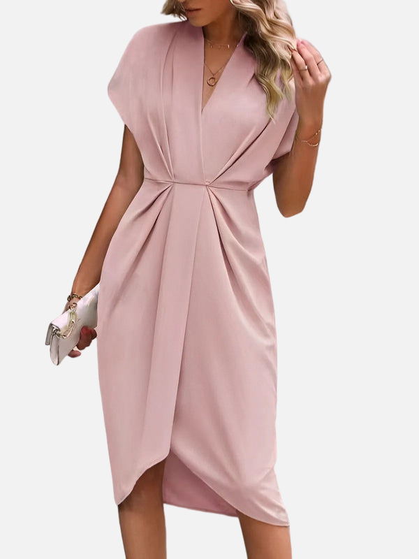 Daniela | Vestido Midi Drapeado con Abertura Mujer