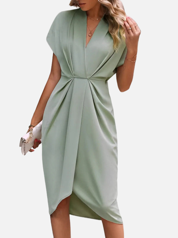 Daniela | Vestido Midi Drapeado con Abertura Mujer