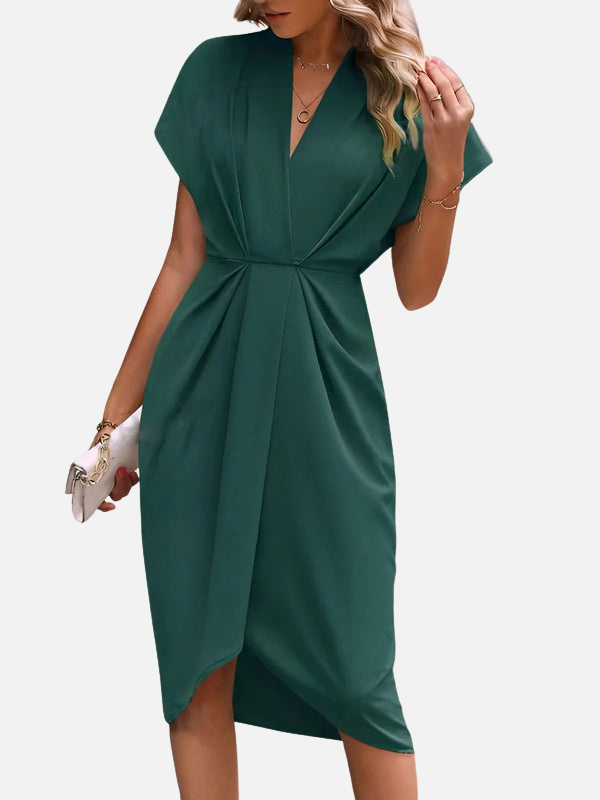 Daniela | Vestido Midi Drapeado con Abertura Mujer