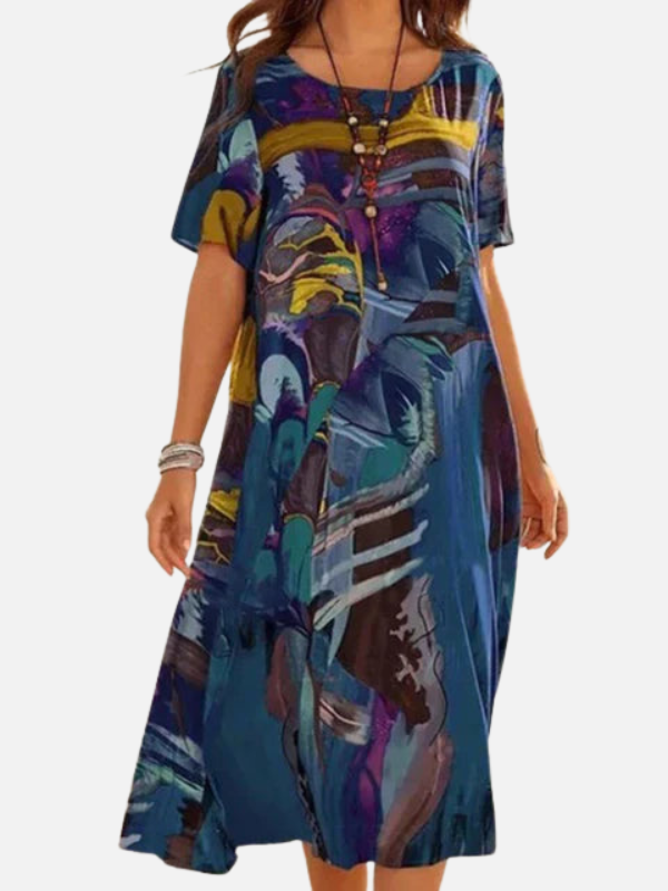 Karla | Vestido Midi Estampado de Manga Corta Mujer