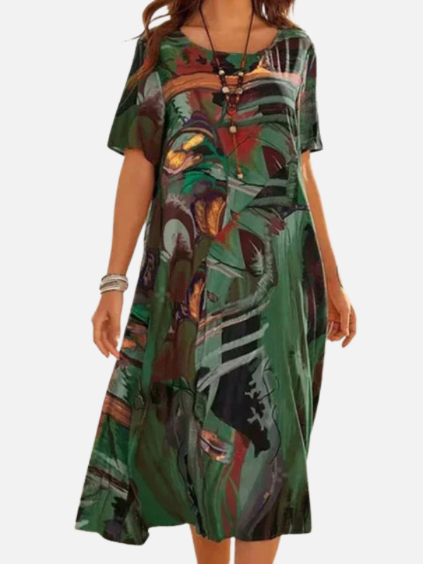 Karla | Vestido Midi Estampado de Manga Corta Mujer