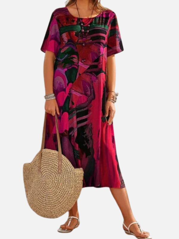 Karla | Vestido Midi Estampado de Manga Corta Mujer