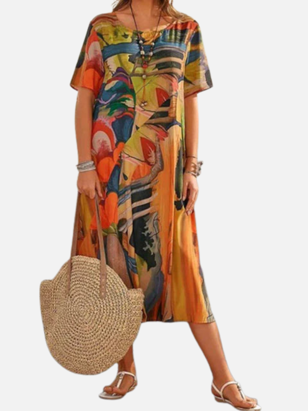 Karla | Vestido Midi Estampado de Manga Corta Mujer
