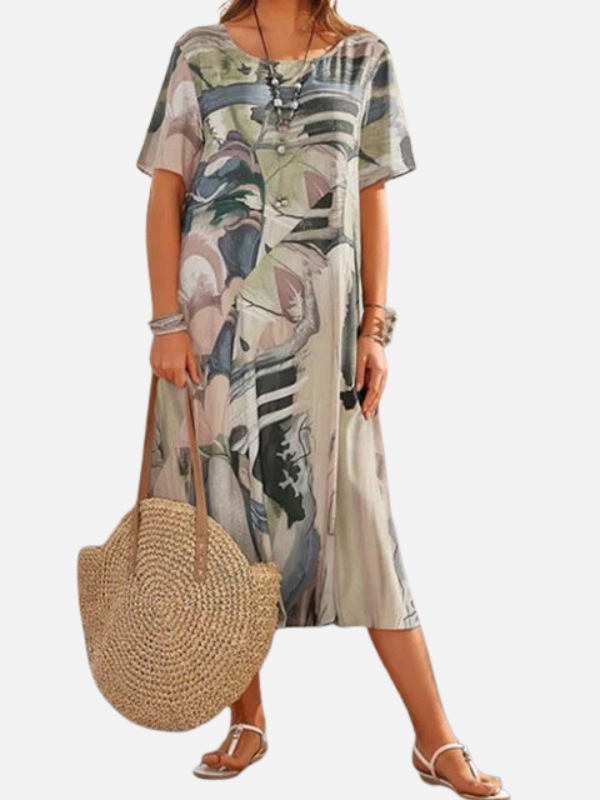 Karla | Vestido Midi Estampado de Manga Corta Mujer