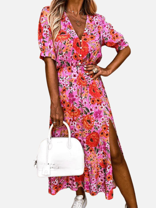 Luciana | Vestido Midi Floreado con Abertura Mujer