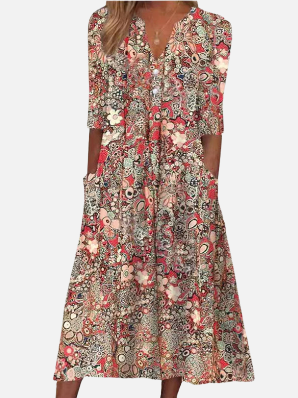 Isabella | Vestido Midi Floreado con Bolsillos Mujer