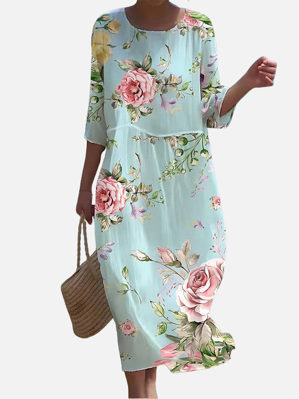 Beatriz | Vestido Midi Floreado de Manga 3/4 Mujer