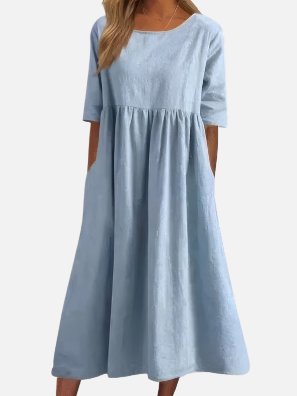 Natalia | Vestido Midi Manga Corta con Bolsillos Mujer