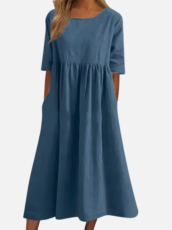 Natalia | Vestido Midi Manga Corta con Bolsillos Mujer