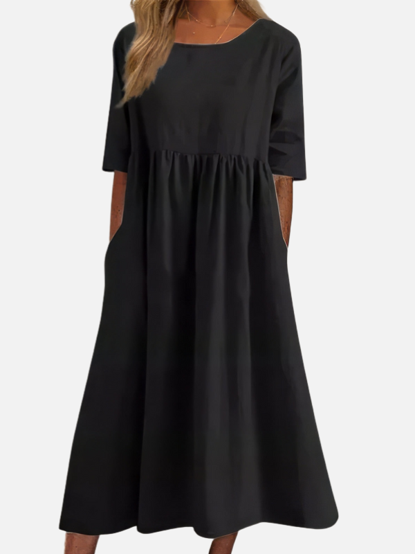 Natalia | Vestido Midi Manga Corta con Bolsillos Mujer