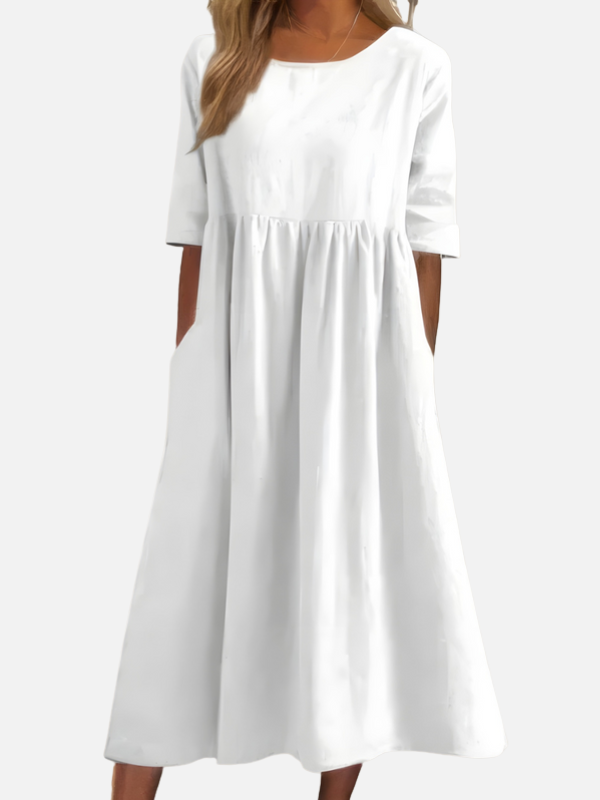 Natalia | Vestido Midi Manga Corta con Bolsillos Mujer