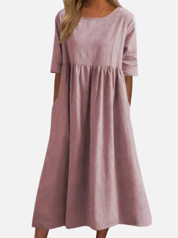 Natalia | Vestido Midi Manga Corta con Bolsillos Mujer