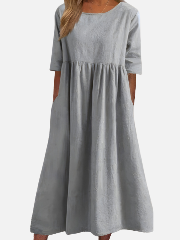 Natalia | Vestido Midi Manga Corta con Bolsillos Mujer