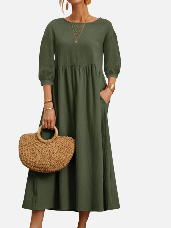 Elena | Vestido Midi con Bolsillos Manga 3/4 Mujer