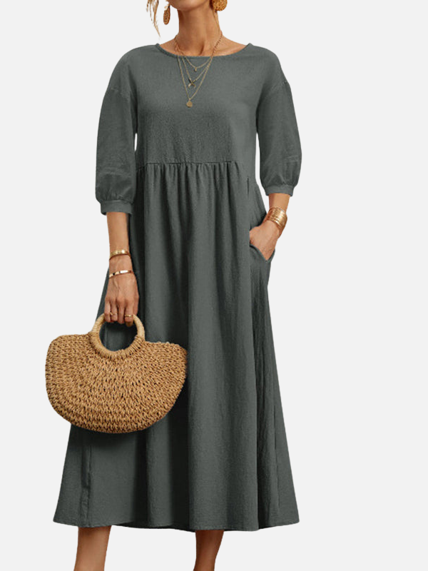 Elena | Vestido Midi con Bolsillos Manga 3/4 Mujer