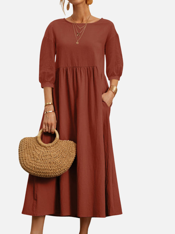 Elena | Vestido Midi con Bolsillos Manga 3/4 Mujer