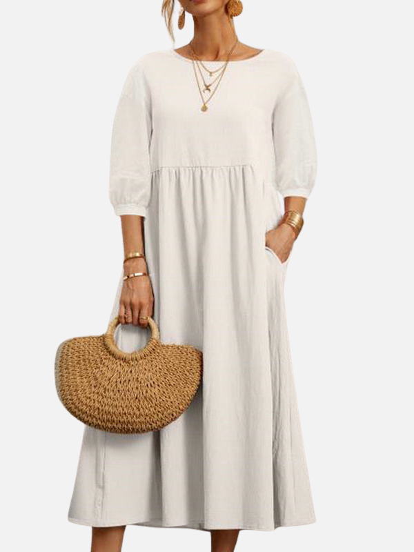 Elena | Vestido Midi con Bolsillos Manga 3/4 Mujer