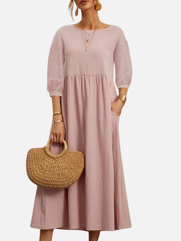 Elena | Vestido Midi con Bolsillos Manga 3/4 Mujer