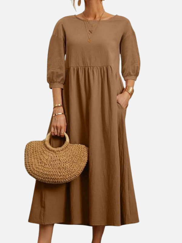 Elena | Vestido Midi con Bolsillos Manga 3/4 Mujer