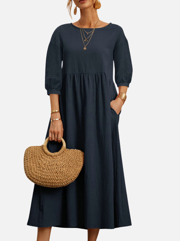 Elena | Vestido Midi con Bolsillos Manga 3/4 Mujer