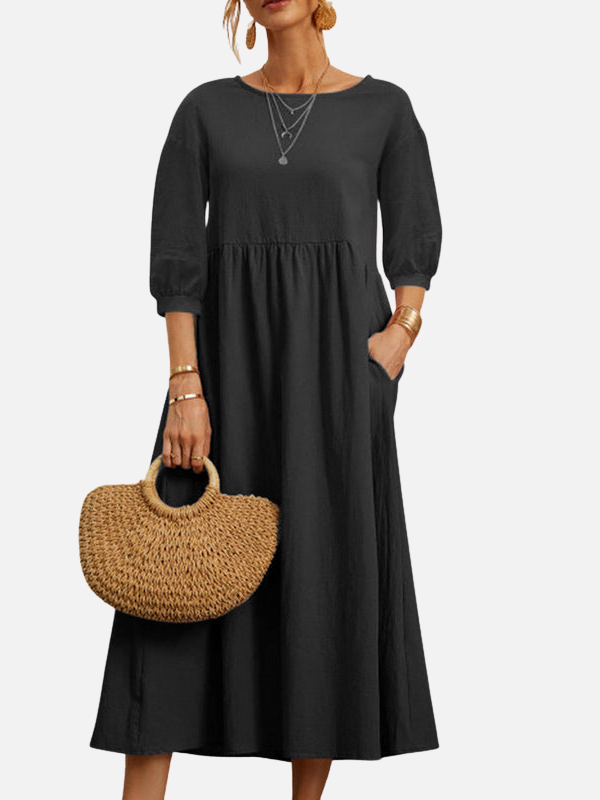 Elena | Vestido Midi con Bolsillos Manga 3/4 Mujer