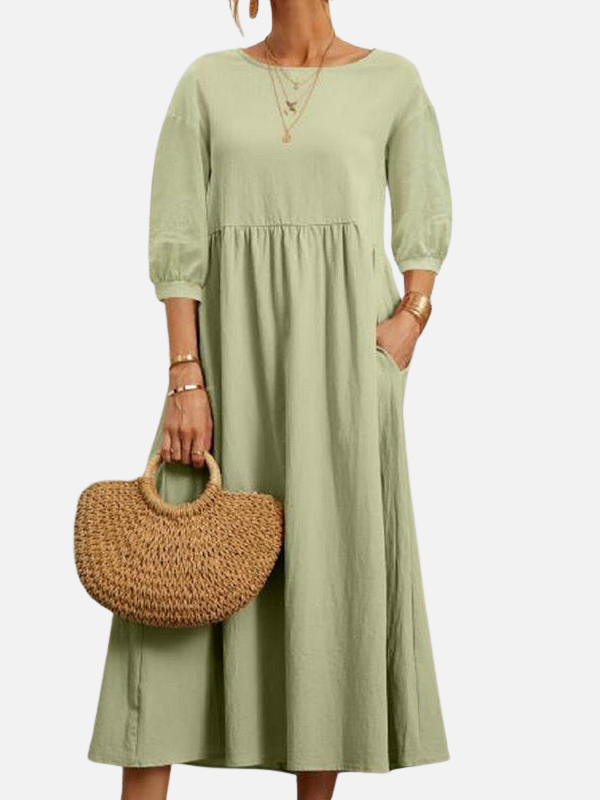 Elena | Vestido Midi con Bolsillos Manga 3/4 Mujer