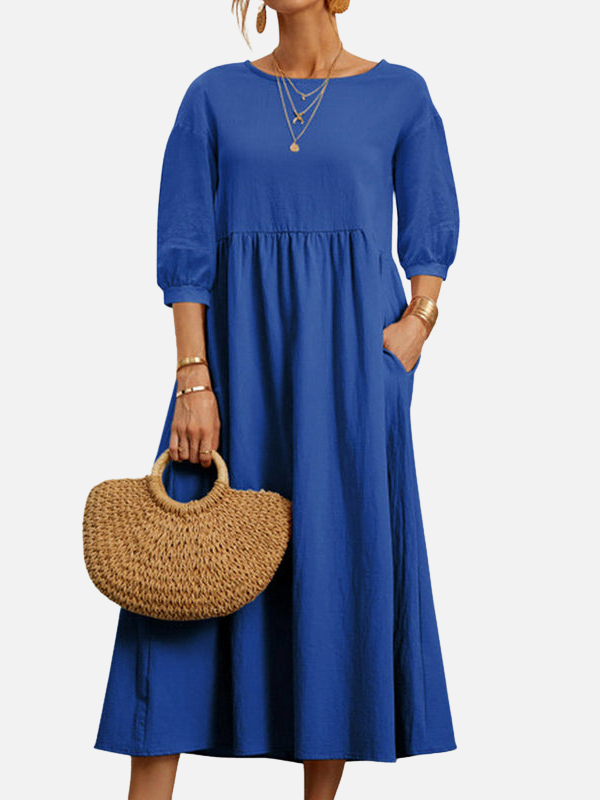 Elena | Vestido Midi con Bolsillos Manga 3/4 Mujer