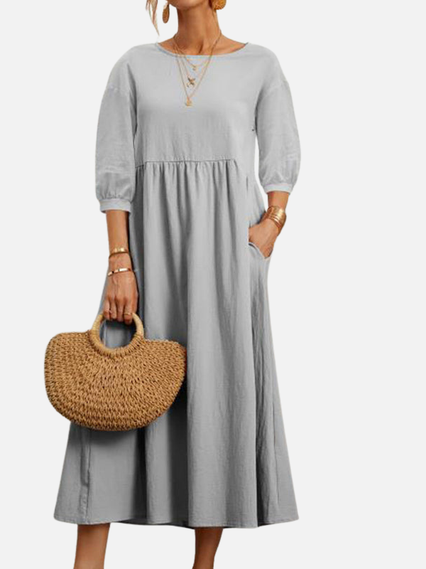 Elena | Vestido Midi con Bolsillos Manga 3/4 Mujer