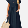 Isabella | Vestido Midi con Bolsillos Manga Corta Mujer