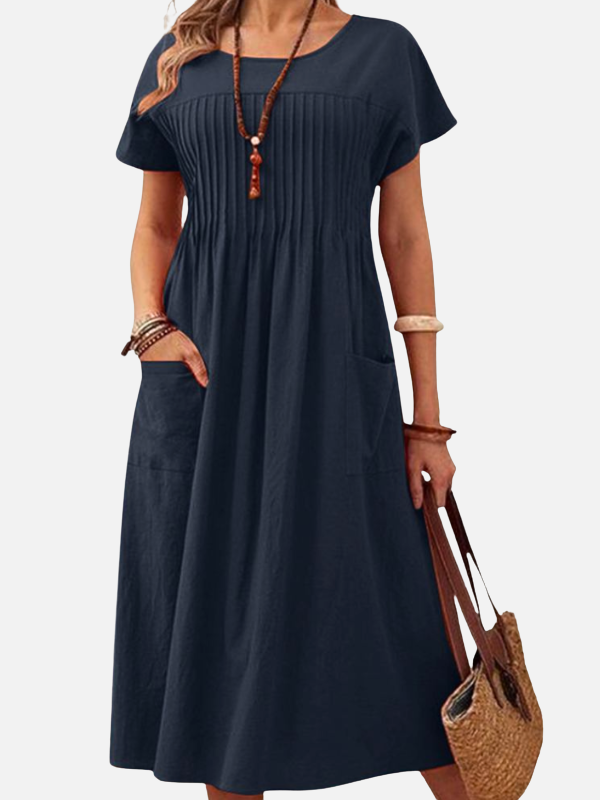 Isabella | Vestido Midi con Bolsillos Manga Corta Mujer