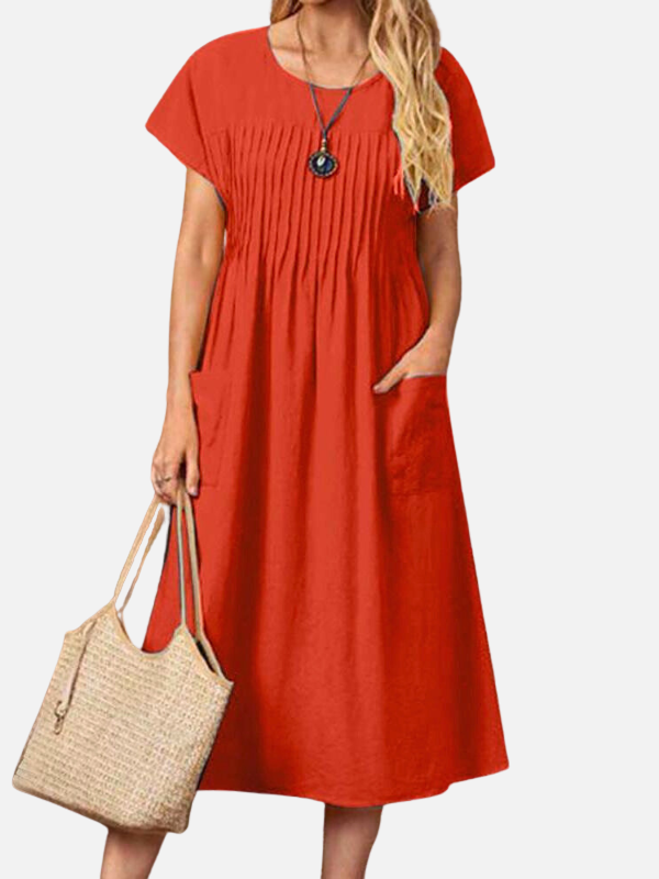 Isabella | Vestido Midi con Bolsillos Manga Corta Mujer