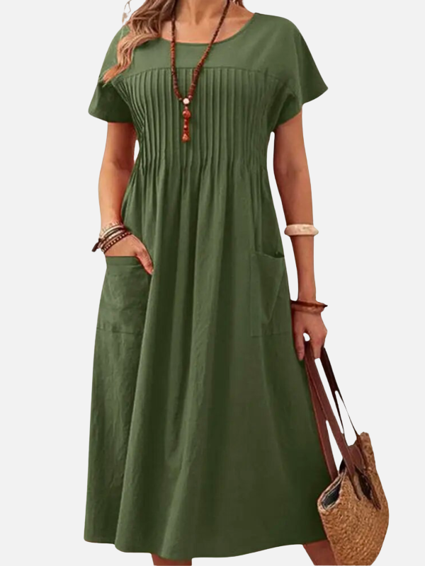 Isabella | Vestido Midi con Bolsillos Manga Corta Mujer