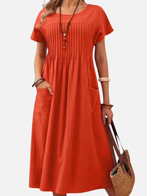 Isabella | Vestido Midi con Bolsillos Manga Corta Mujer
