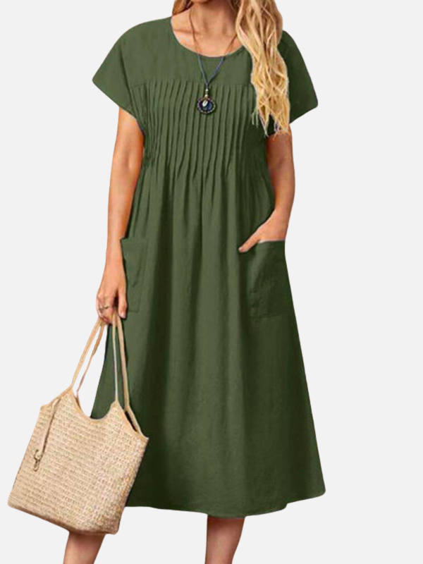 Isabella | Vestido Midi con Bolsillos Manga Corta Mujer