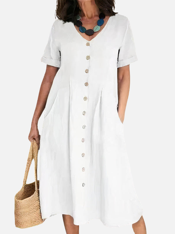 Rosa | Vestido Midi con Botones y Bolsillos Mujer