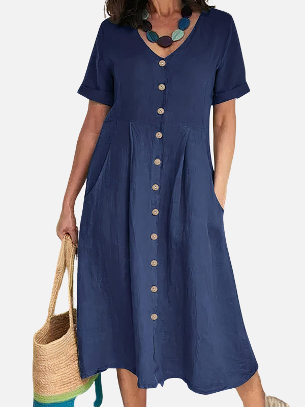 Rosa | Vestido Midi con Botones y Bolsillos Mujer