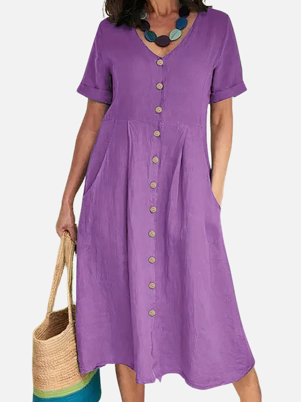 Rosa | Vestido Midi con Botones y Bolsillos Mujer