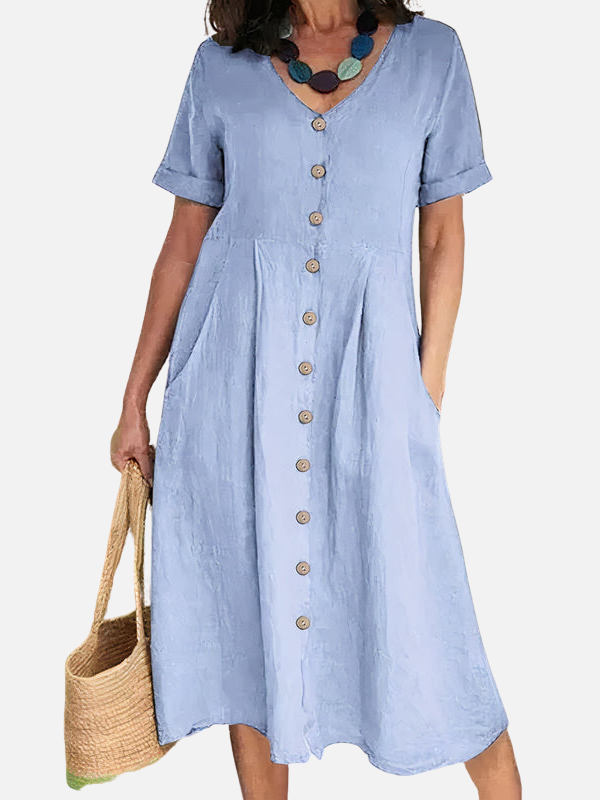 Rosa | Vestido Midi con Botones y Bolsillos Mujer