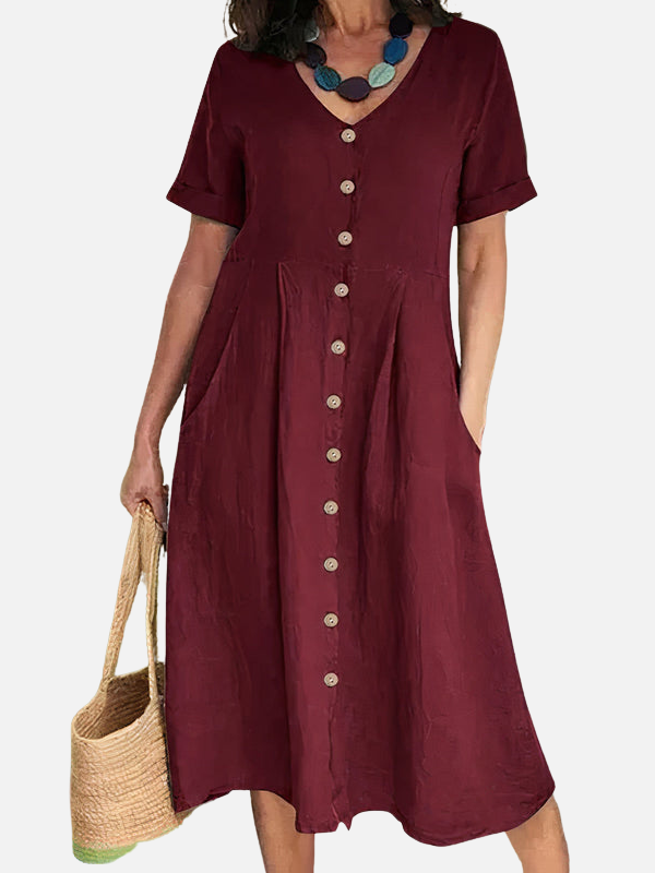 Rosa | Vestido Midi con Botones y Bolsillos Mujer