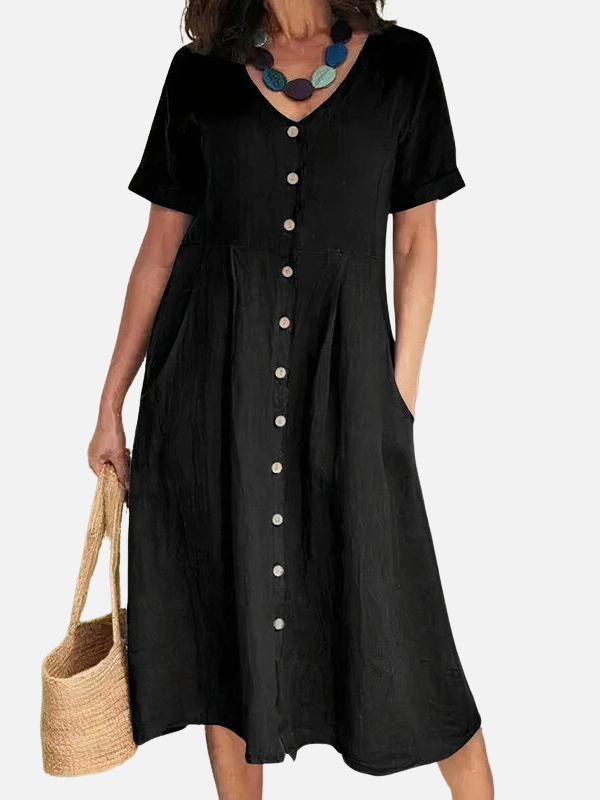 Rosa | Vestido Midi con Botones y Bolsillos Mujer