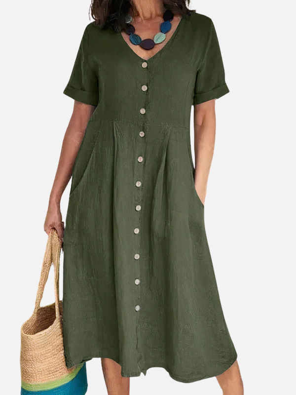 Rosa | Vestido Midi con Botones y Bolsillos Mujer