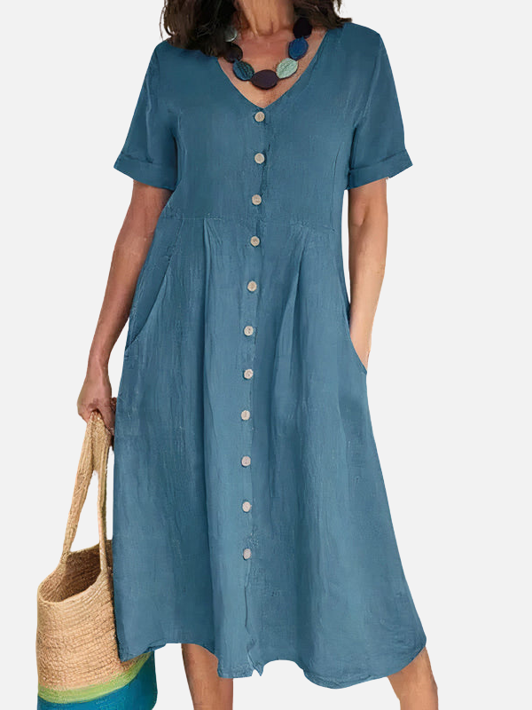 Rosa | Vestido Midi con Botones y Bolsillos Mujer