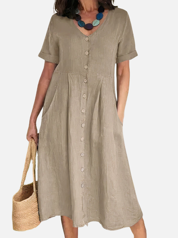 Rosa | Vestido Midi con Botones y Bolsillos Mujer